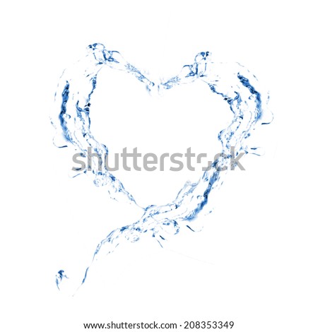 Water splashes in shape of heart, isolated on white