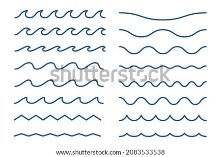 Blue wave line and wavy zigzag seamless pattern lines isolated on white background. Vector illustration with editable stroke