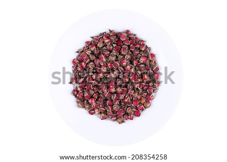 Dried rose flower on white background 