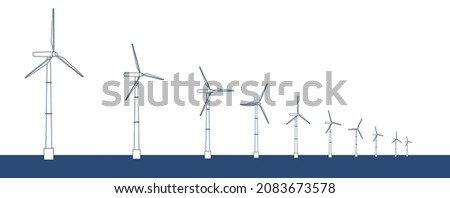 SDGs, Image of Sustainable Development Goals. Landscape illustration of a clean wind power generator tower. Decarbonization efforts.Wind power generation over the ocean. Line drawing. Royalty-Free Stock Photo #2083673578