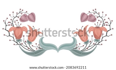 Delicate frame with flowers, berries and physalis. Crown in tender colors with white ornament. Vector floral template with bouquets wreath for card and invitation