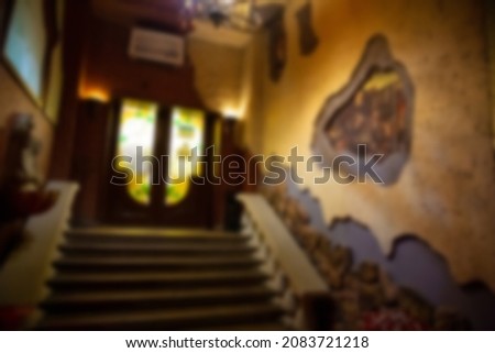 blurred background interior restaurant interior in dark colors