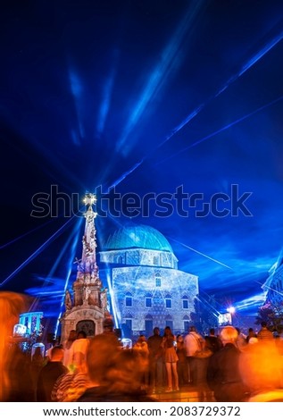 Laser show in Szechenyi squere Zsolnay light festival Pecs, Hungary Royalty-Free Stock Photo #2083729372