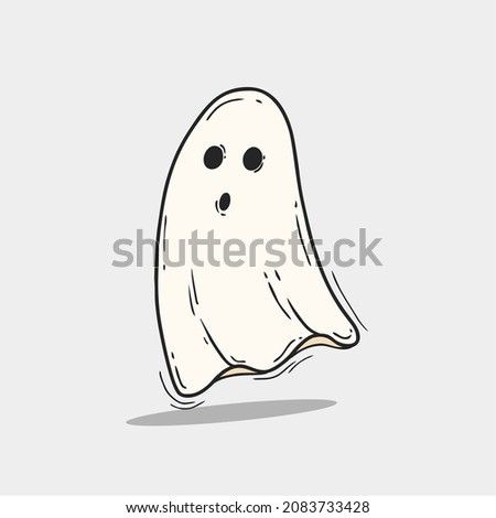 Vector illustration of white ghost with black eyes. A simple flat vector design.