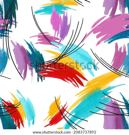 Colorful texture watercolor with black lines on white background seamless pattern for all prints.