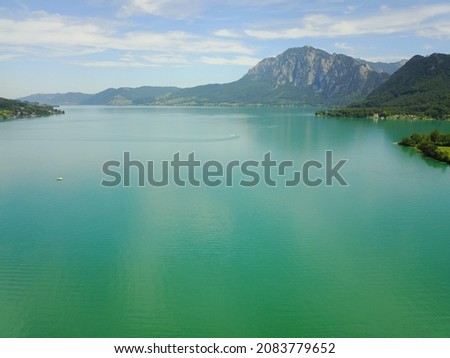 Picture shows a drone view on lake Attersee in Upper Austria Austria