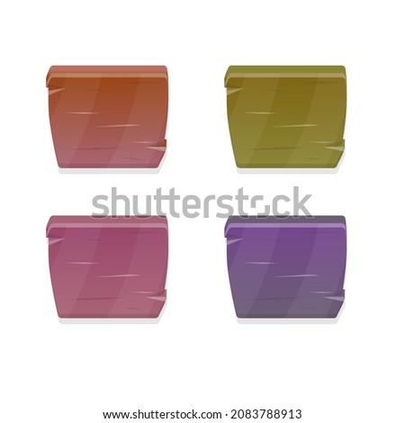 Set Of Four Game Inverted Trapezoid Buttons In Different Colors In Natural Wooden Style Vector Design