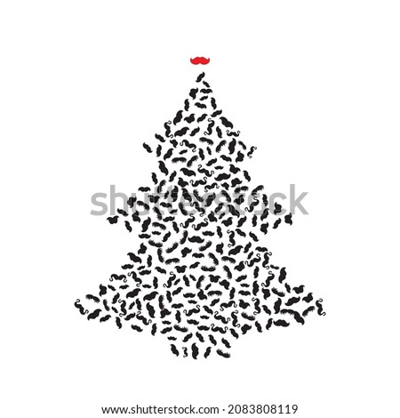 Christmas Tree Shape Made of Mustaches Icons. Moustache Signs and Xmas Spruce Silhouette, New Year Barbershop Concept