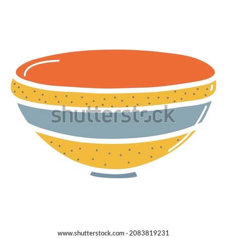 Ceramic deep plate, earthenware bowl, clay dishes. Hand drawn vector illustration. Isolated element on a white background.