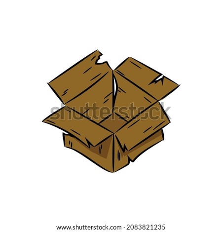Old, brown paper box. Hand drawn, isolated on white background