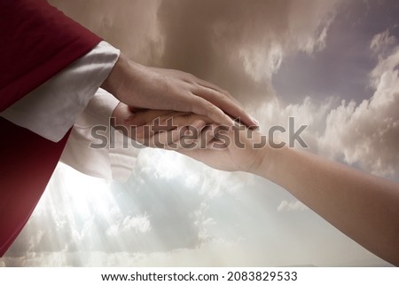 Jesus Christ gave his help to his follower with sunlight background