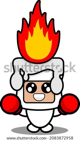 cartoon character vector illustration of cute white fiery candle mascot costume boxing