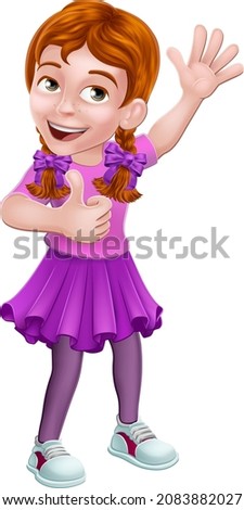 A kid cartoon girl child giving a thumbs up and waving