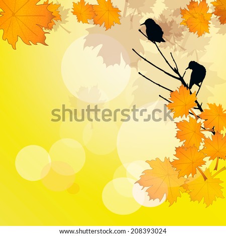 Fall leaves with birds silhouette