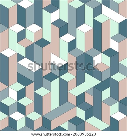 Geometric abstract background with blue and pink 3d blocks. Vector illustration.