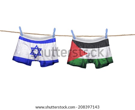 the washing of the family's underwear against white background - Israel vs Palestine