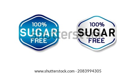 100 Percent Sugar Free Label Sticker. For food or beverage products label. With blue and white color. Premium and luxury vector illustration design