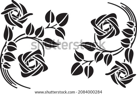Stylized floral bouquet. Decorative composition of flowers, leaves, and twigs. 