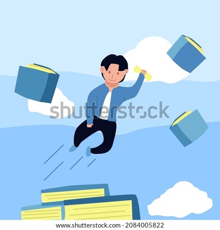 Illustration of man flying with books good for education concept