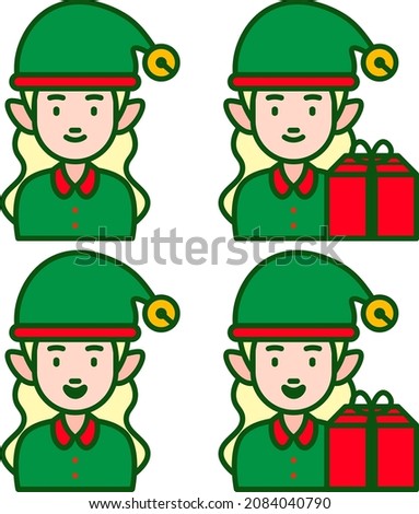 Female Elf - Amazing female figure vector set of santa elf character with a gift suitable for sticker, emoticon, children book, design assets, decoration, christmas, and illustration in general