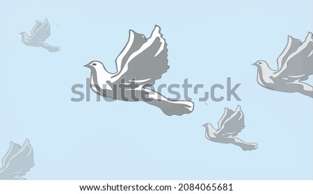 
Vector illustration of a beautiful background, pigeons in the sky.