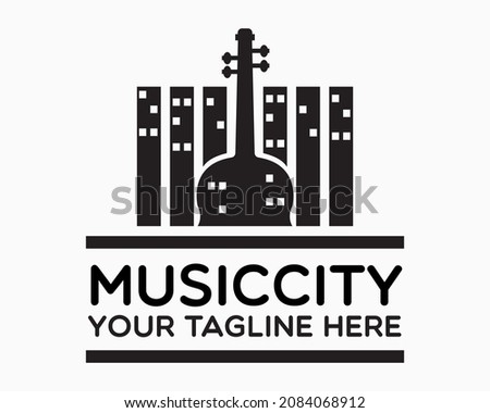music city logo design template. city and music illustration vector