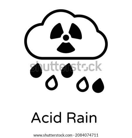 Clouds with drops denoting solid icon of acid rain 