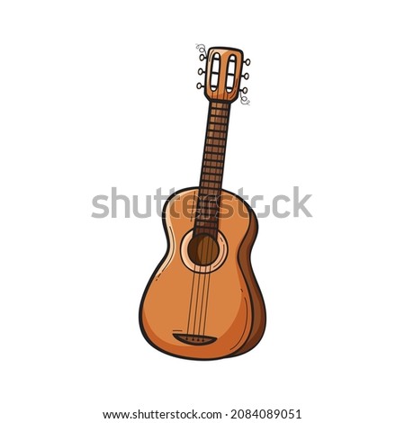 Hand drawn acoustic guitar icon in doodle style.