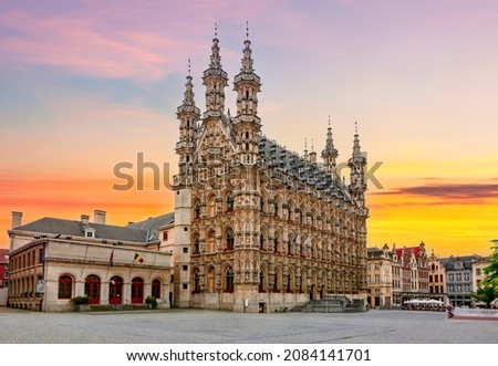 Town Hall in center of Leuven at sunset, Belgium Royalty-Free Stock Photo #2084141701