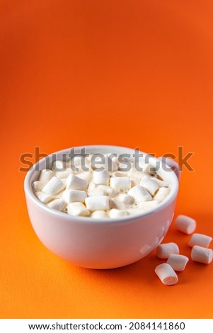 hot chocolate marshmallow cocoa or coffee hot drink warming meal snack on the table copy space food background rustic. top view