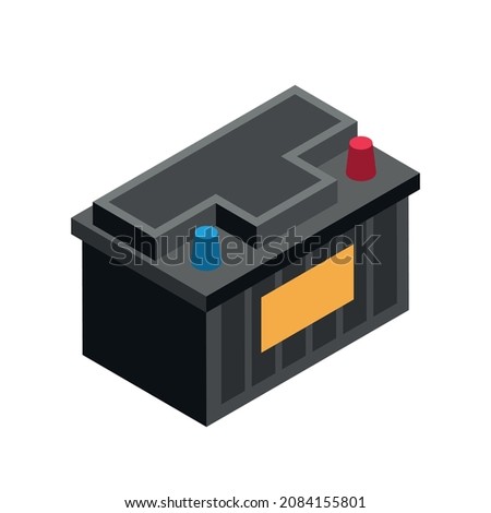 Isometric auto repair composition with isolated image of accumulator on blank background vector illustration