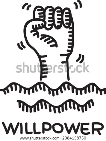 Willpower - sketchy vector illustration. The fist over the water. Royalty-Free Stock Photo #2084158750