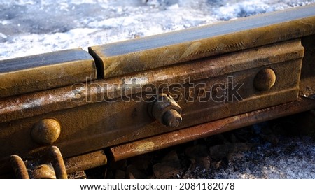 Abstract background for transport. Rails switch point of switch arrows. Various routes to follow. Close-up of the Common rail joint- the most commonly.