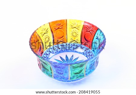 colorful glass bowl isolated on white background