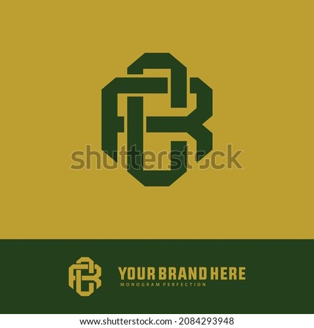 Monogram logo, Initial letters C, R, CR or RC, green color on yellow background