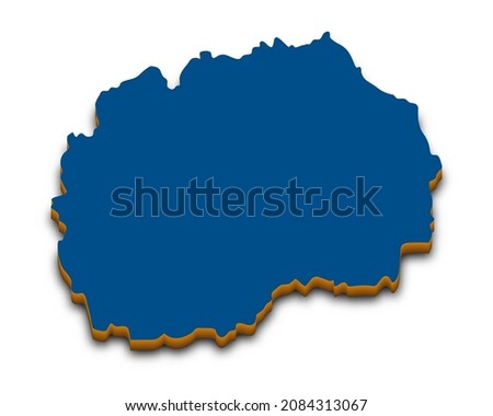 North Macedonia map vector. Detailed 3D map of North Macedonia with dropped shadow. Blue isometric silhouette. Template for website, design, cover, infographics. Vector