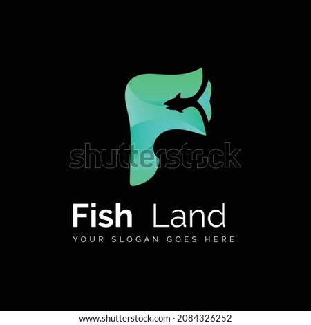Fish land logo using letter F and fish icon. Suitable for Creative Industry, Multimedia, entertainment, Educations, Shop, any related business.