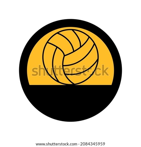 Volleyball ball, black and yellow colors, round sign for design on a white background, vector illustration