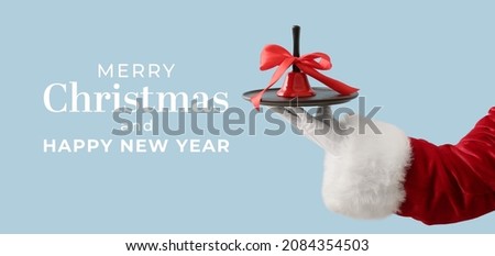 Beautiful greeting card for Merry Christmas and Happy New Year celebration with Santa Claus holding bell