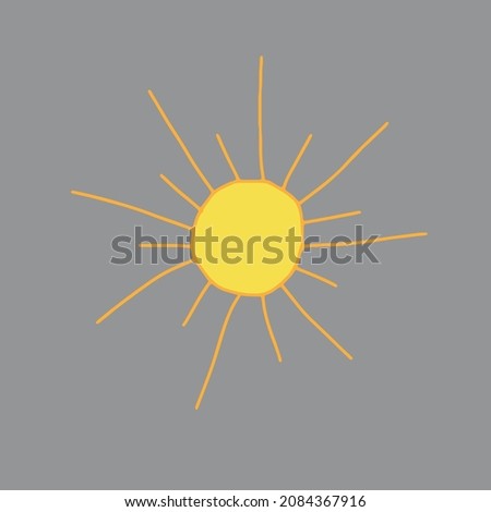 A Vector yellow outline illustration of the sun isolated on a gray background