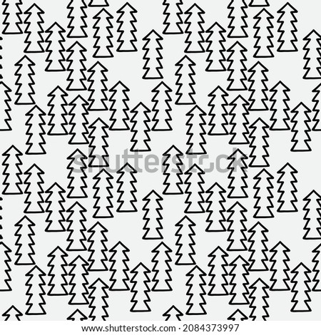 Abstract hand drawn seamless pattern with fir tree shape elements. Black and white texture. Doodle style vector.