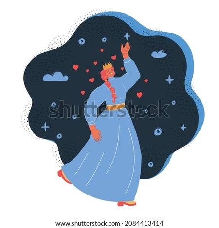 Cartoon vector illustration princess dancing at dark backround.