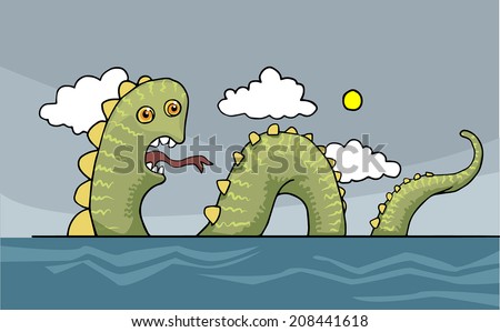 Funny sea snake, dragon, vector illustration