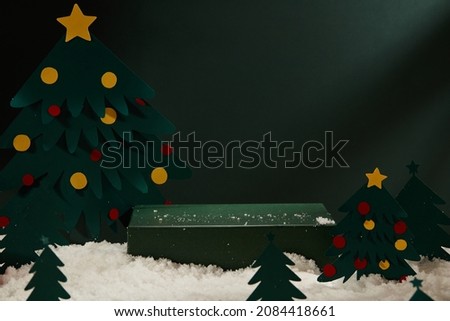 Front view green background and snow  with ornament decoration for christmas holiday advertising , holiday content