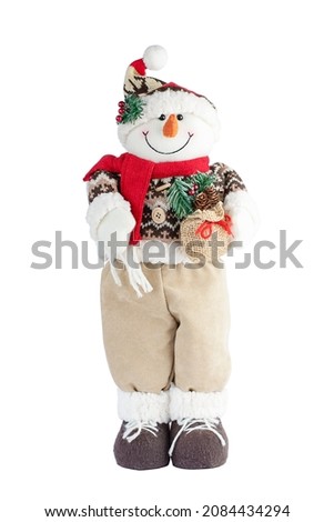 Happy snowman doll isolated on white background stock photo