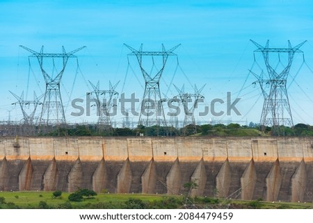 Electric power lines coming out from a Itaipu dam, Parana State, Brazil