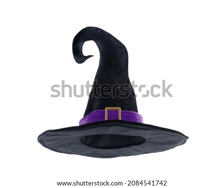 Black halloween witch hat isolated on white background with clipping path Royalty-Free Stock Photo #2084541742