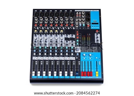 Audio sound mixer with clipping path isolated on white background. Modern audio mixer of professional