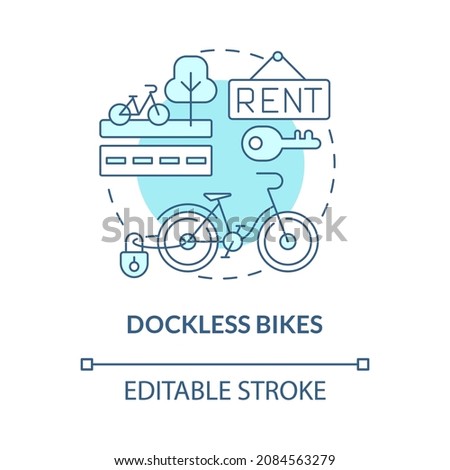 Dockless bikes blue concept icon. Bicycle sharing category abstract idea thin line illustration. Fourth generation. Bike-share system. Vector isolated outline color drawing. Editable stroke