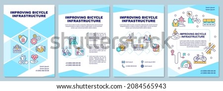 Improve bicycle infrastructure brochure template. Public bike share. Flyer, booklet, leaflet print, cover design with linear icons. Vector layouts for presentation, annual reports, advertisement pages